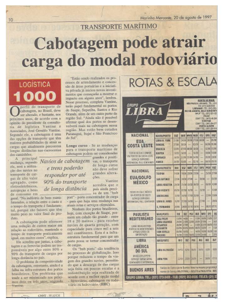 CABOTAGEM PODE ATRAIR CARGA DO MODAL RODOVIÁRIO