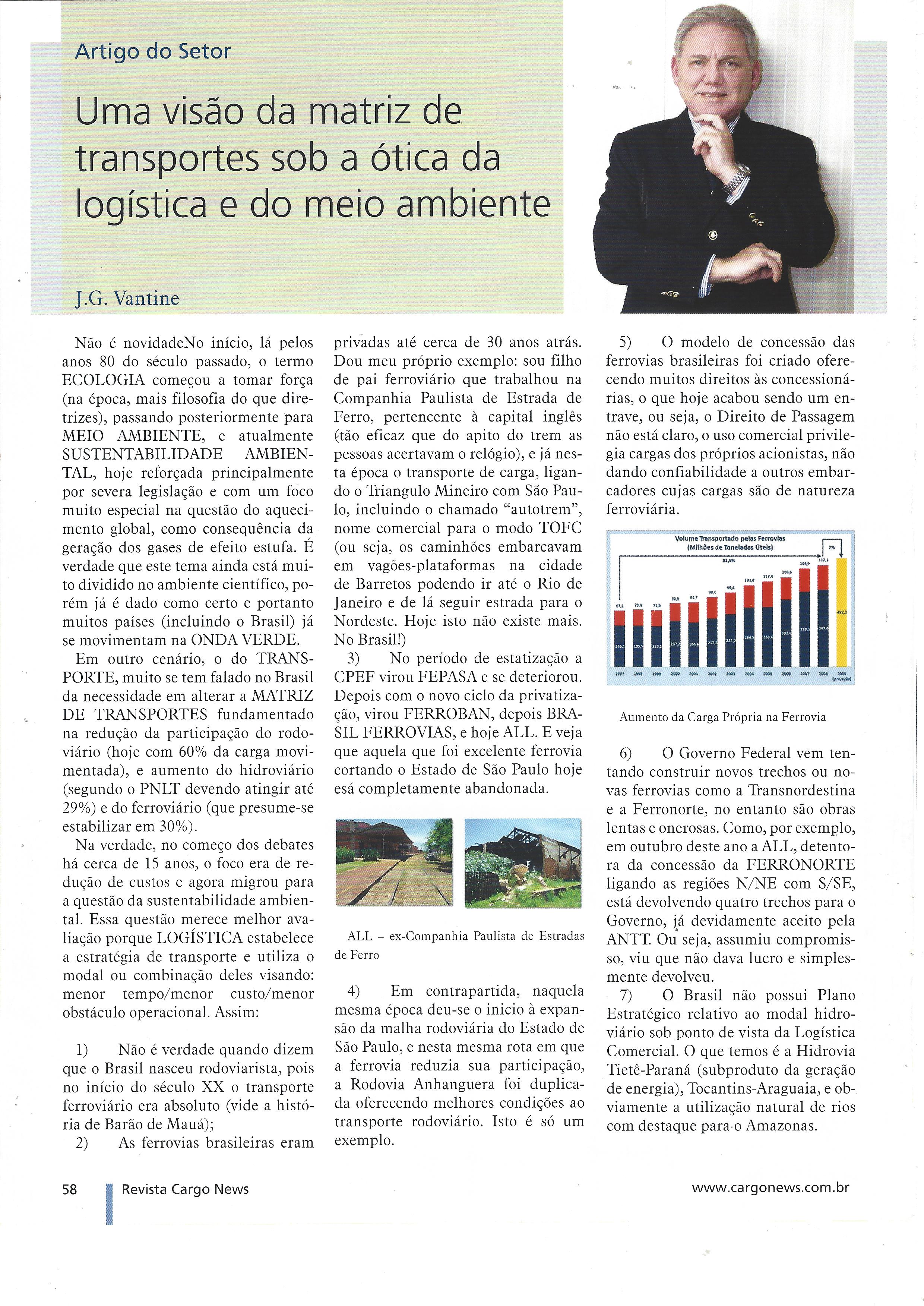 UMA VISÃO DA MATRIZ DE TRANSPORTES SOB A ÓTICA DA LOGÍSTICA E DO MEIO AMBIENTE