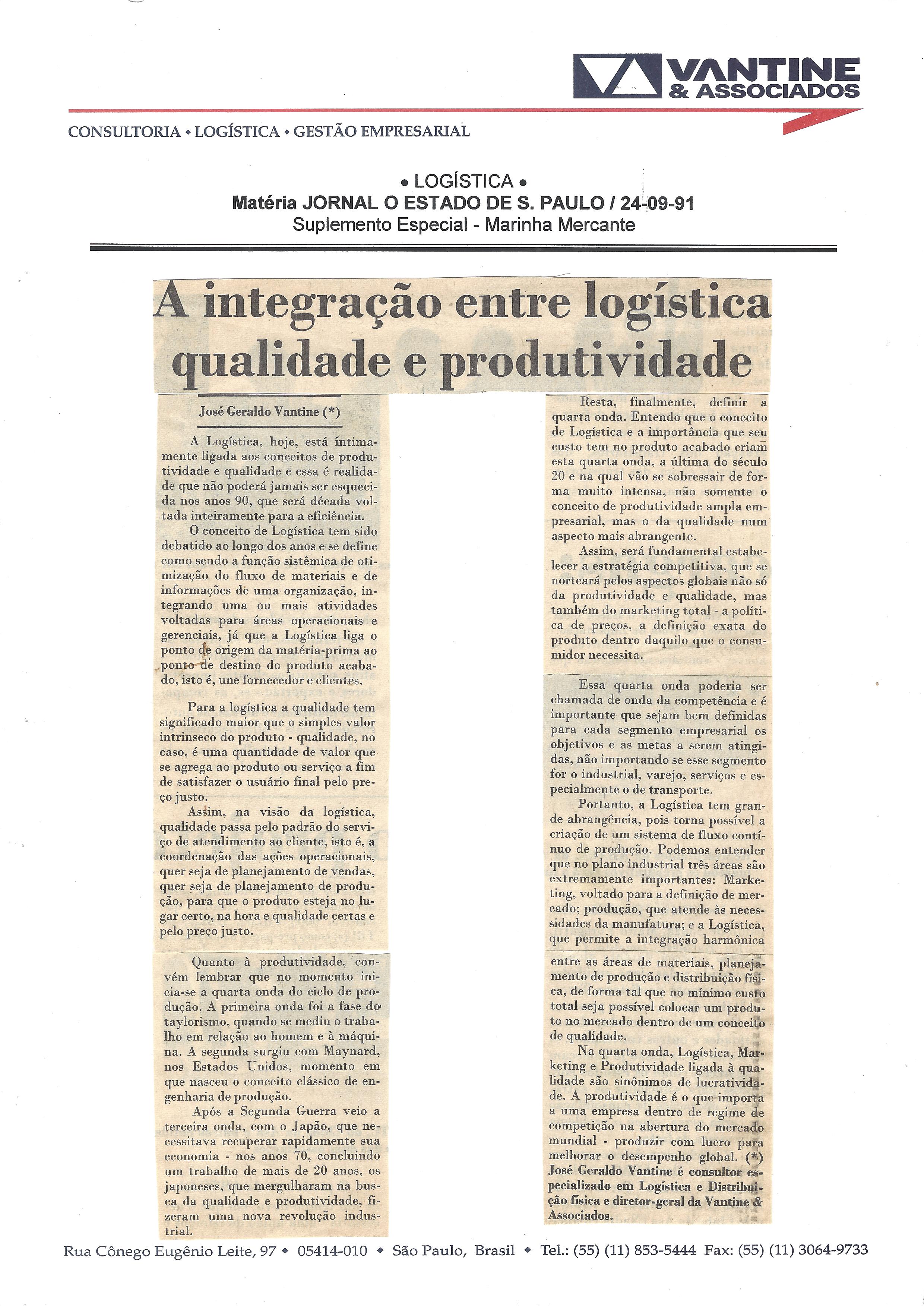 A INTEGRAÇÃO ENTRE LOGÍSTICA, QUALIDADE E PRODUTIVIDADE.