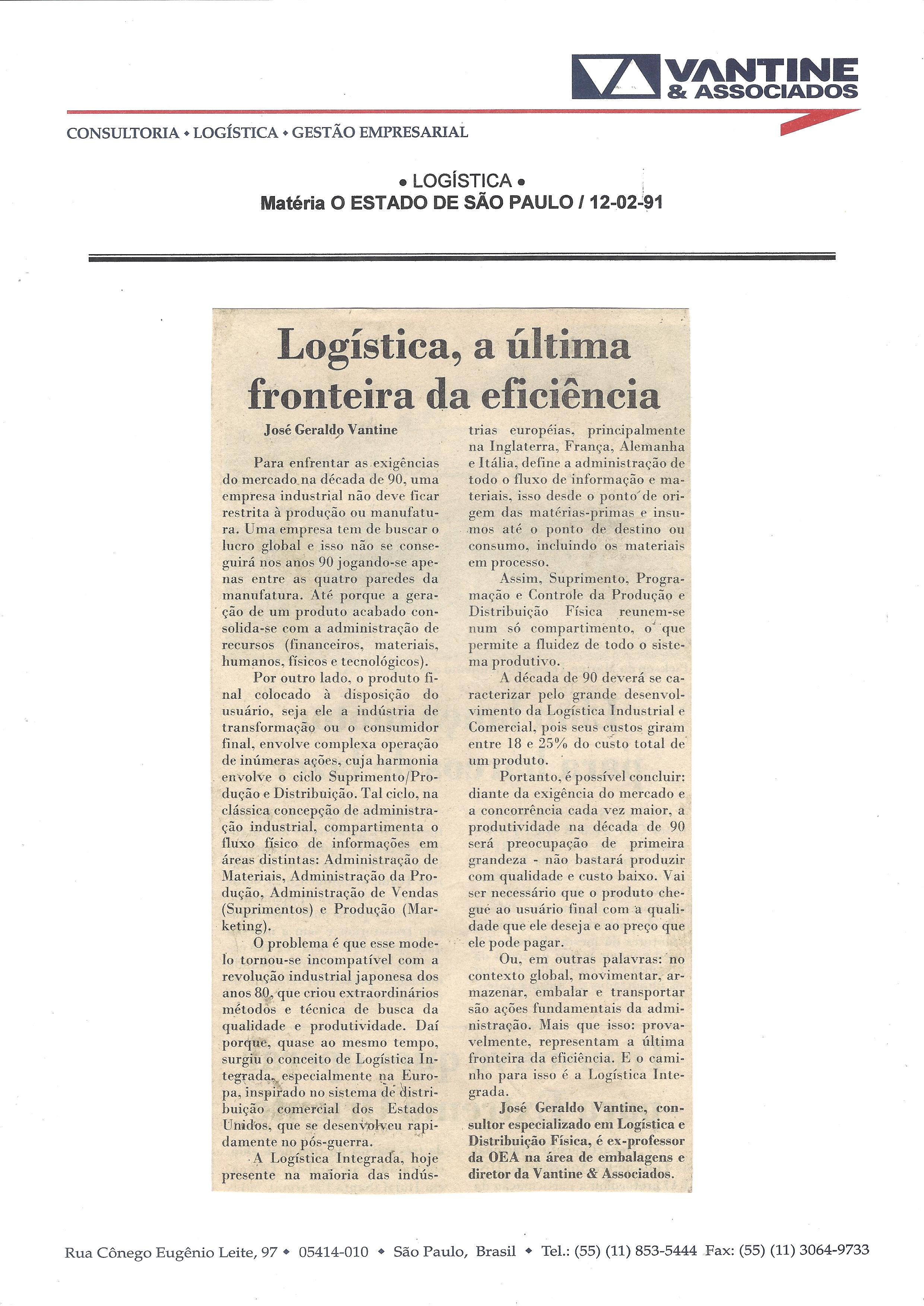 LOGÍSTICA, A ÚLTIMA FRONTEIRA DA EFICIÊNCIA