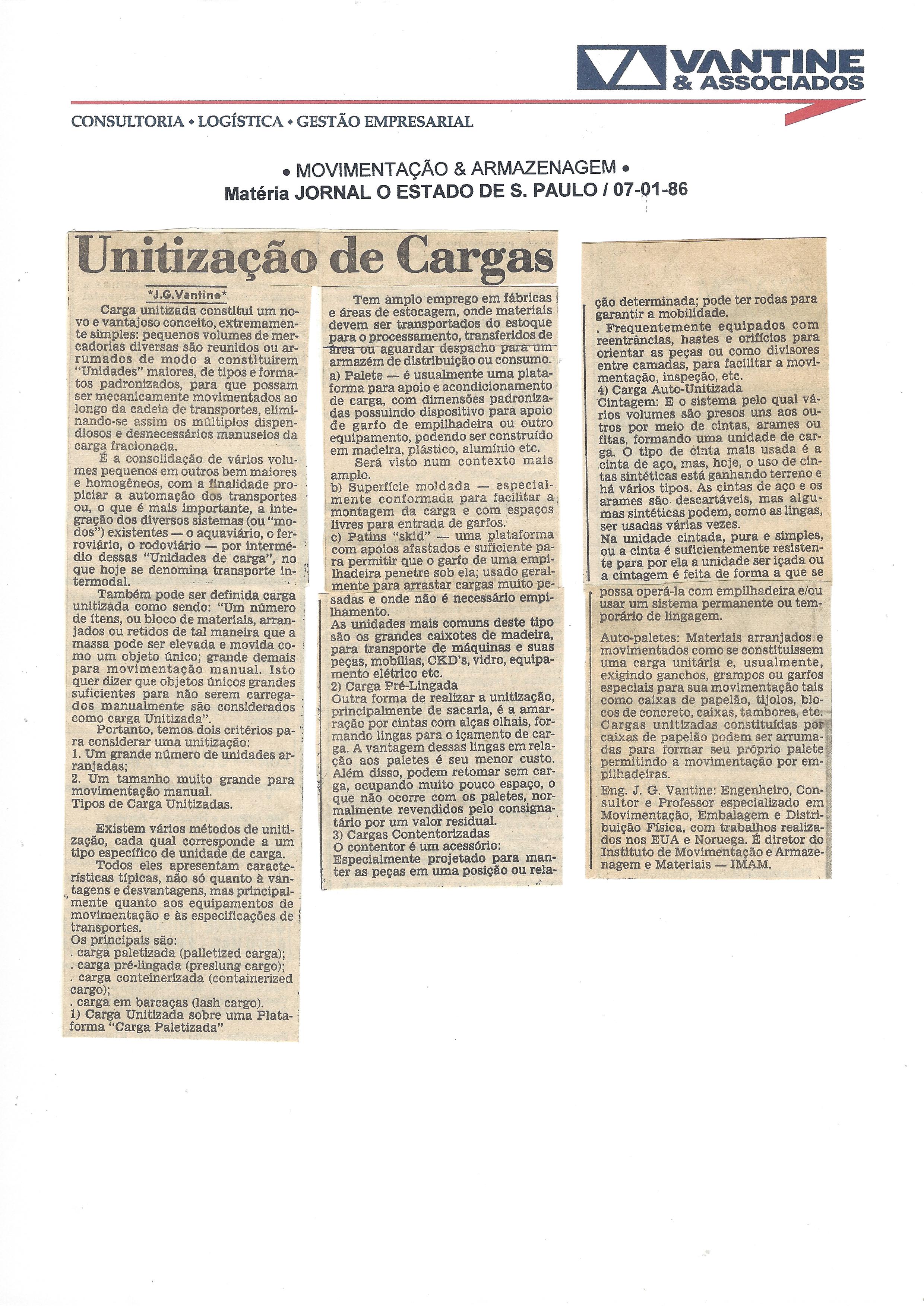 unitização de cargas – o estado de são paulo