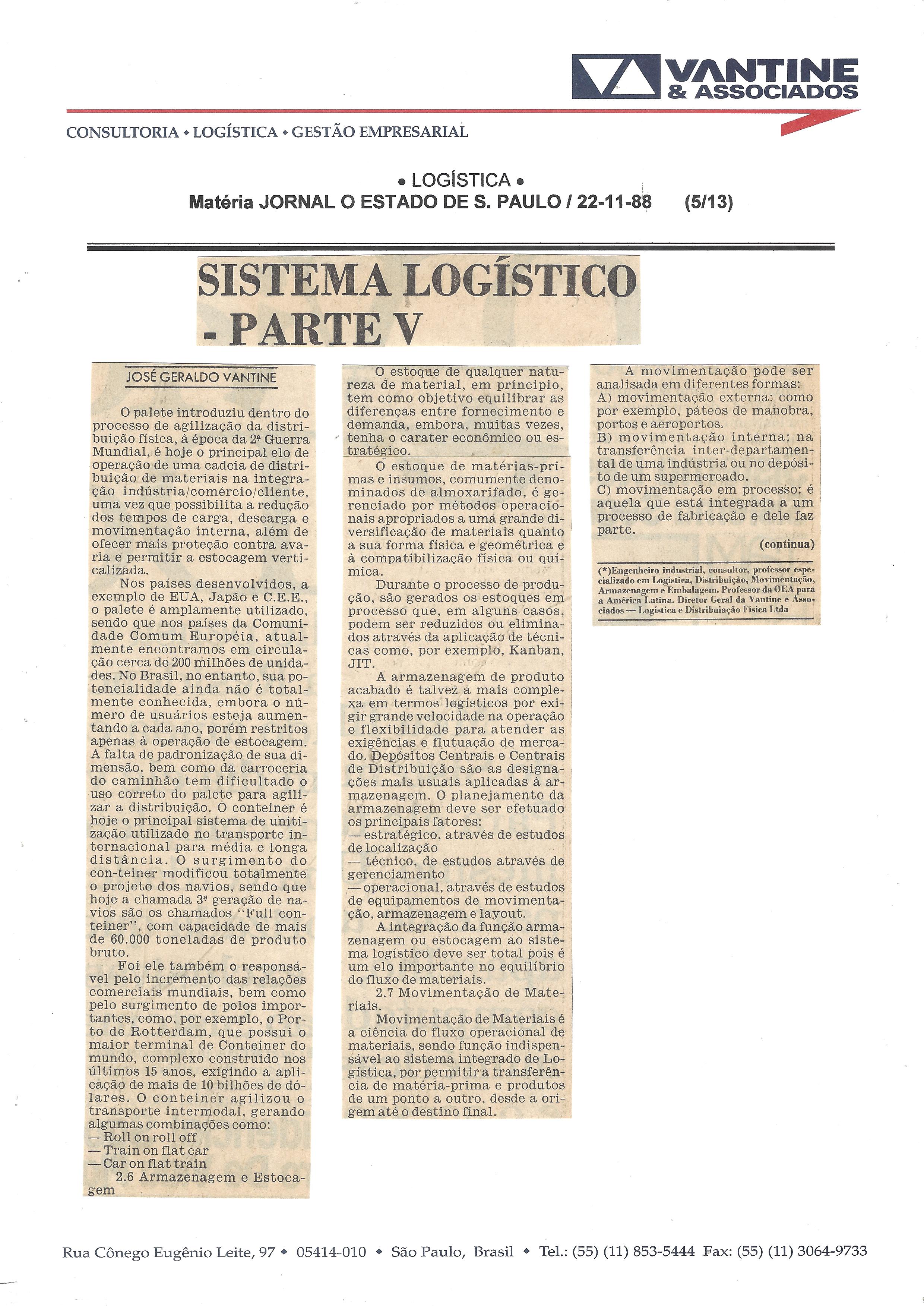 sistema logístico – parte V – o estado de são paulo