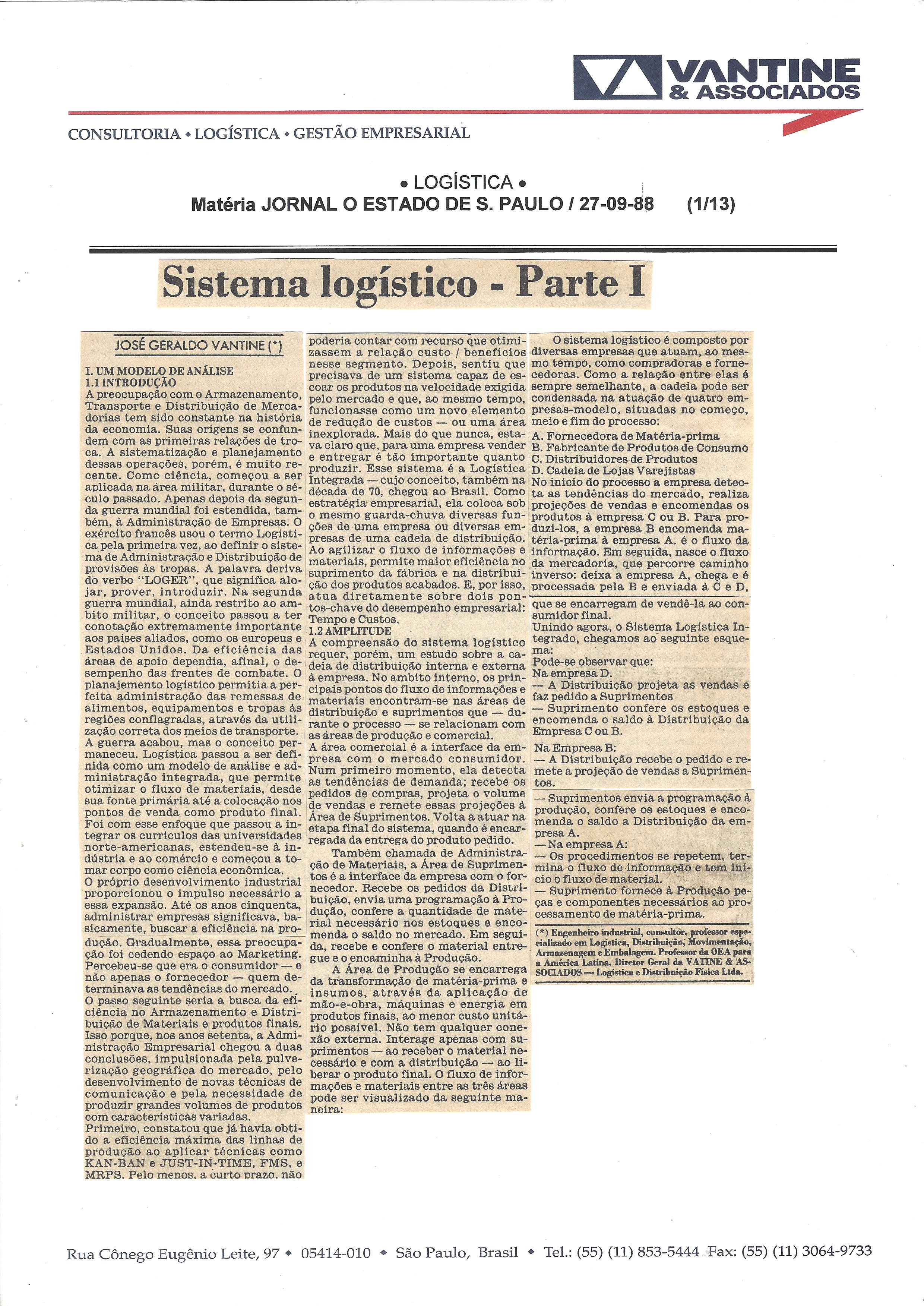 sistema logístico – parte I – o estado de são paulo